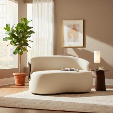 Imagem de Namoradeira Decorativa Beatriz Orgânica Composê Couro Marrom Suede Mar