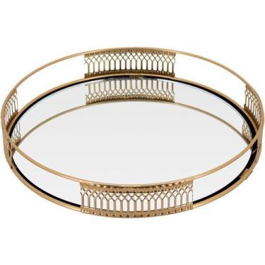 Imagem de Bandeja Home&Co 3x23x23cm Metal Dourado Enfeite Decoração para Sala Me