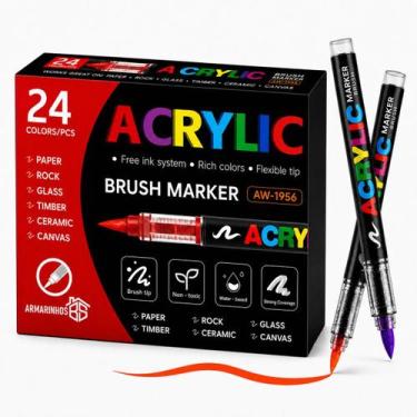 Imagem de Kit Caneta Marcador Acrílica Brush Pen Pincel Para Lettering Artesanat