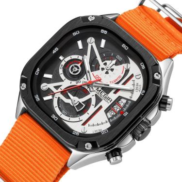 Imagem de Relógio de Pulso Mostrador Grande à Prova D'água Cronógrafo com Pulseira de Nylon Preto Megir