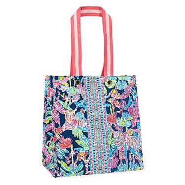 Imagem de Lilly Pulitzer Navy Blue Market Shopper Bag, Reusable Grocery Tote with Comfortable Shoulder Straps, Seen and Herd
