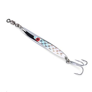 Imagem de Omelchenko Isca de pesca prata 1,7, 1 peça isca de pesca de pau mortal com gancho, iscas de pesca isca de lantejoulas isca de metal baixo colher dura isca de gabarito isca artificial selecionável (prata 28g)