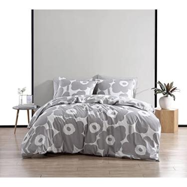 Imagem de Marimekko | Coleção Unikko | Conjunto de capa de edredom - 100% algodão, peso médio e roupa de cama para todas as estações com fecho de botão, inclui capas combinando, Queen, cinza