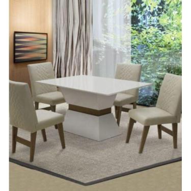 Imagem de Mesa Imola c/ 4 Cadeiras Dobuê Branco-Off/Cedro