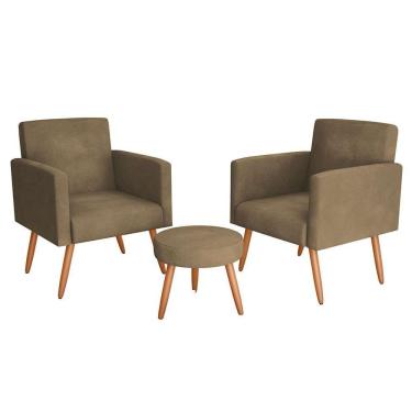 Imagem de conjunto com 2 poltronas e 1 puff dallas veludo castor