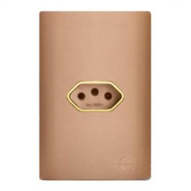 Imagem de Cj Tomada 10A Horizontal Com Suporte 4X2 - Dicompel Novara Ouro Rose Gold - Dnv1500/29Orgd