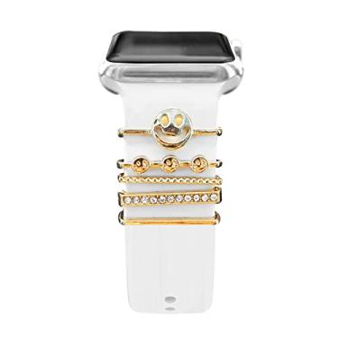 Imagem de Pingente de pulseira de relógio, anel decorativo, joia brilhante feminina, acessório de pulseira de metal, 5 peças, compatível com Apple Watch para Samsung Galaxy Watch (sem pulseira)
