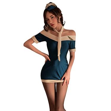 Imagem de Temptshow Sexy Flight Attendant Cosplay Naughty Ladies Lingerie Bedroom Suit One Size (blue and white)