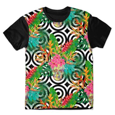 Imagem de Camiseta As Braba Masculina Caveira e Flores Full Print