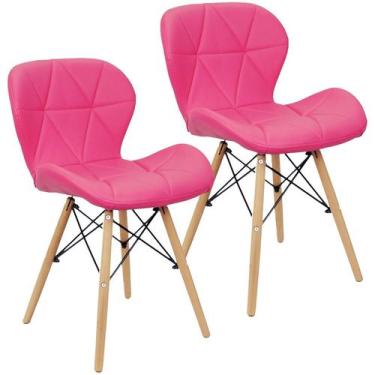Imagem de Kit 2 Cadeiras Charles Eames Eiffel Slim Wood Estofada - Rosa - Magazi
