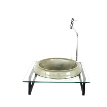 Imagem de GABINETE COM CUBA DE VIDRO CHAPEU 10MM CHAMPANHE COM TAMPO 40CM INCOLOR MAIS TORNEIRA METAL CROMADA