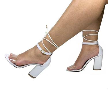 Imagem de Sapato Feminino Sandália Salto Bloco Branco/Vinil Er103