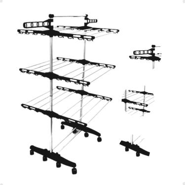 Imagem de Varal retrátil de chão para apartamento pratico 3 andares