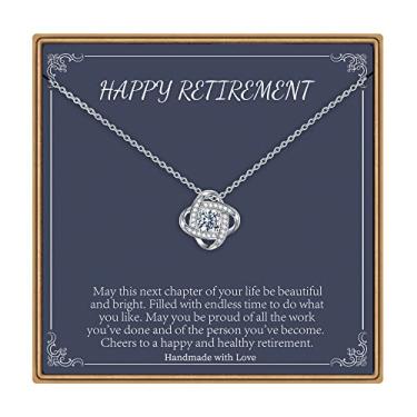 Imagem de Colar de presentes de aposentadoria para mulheres, colares de nó de amor de zircônia cúbica banhado a ouro branco 14K para mulheres, presentes de despedida de colega de enfermeira presentes de aposentadoria para professores para mulheres 2022, Metal, não conhecido