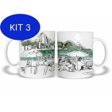 Imagem de Kit 3 Caneca Rio De Janeiro Turismo 325ml Cerâmica - Naltic