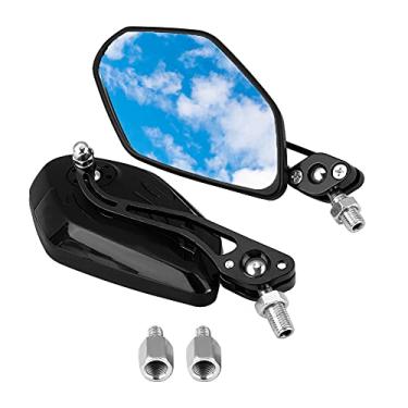 Imagem de Qiilu Espelhos retrovisores de motocicleta de reposição, 1 par de espelhos retrovisores universais de alumínio com parafusos de 8 mm/10 mm (preto)