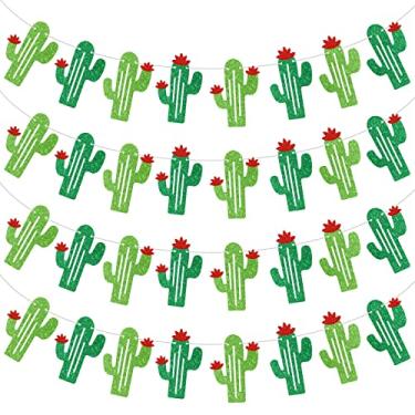 Imagem de 4 peças de guirlanda de cacto de taco, faixa verde com glitter cacto, decorações de cacto, faixa de festa de taco, faixa de festa para festa de despedida de solteira, chá de bebê, selva decoração de suprimentos de festa