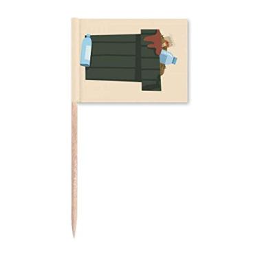 Imagem de Lixeira de recuperação de resíduos de lixo, bandeiras de palito de dentes, marcador para decoração de festa