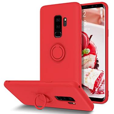 Imagem de Capa para Samsung Galaxy S9 Plus, silicone fino | Suporte com suporte de anel de 360° | Suporte para carro Samsung Galaxy S9+ Plus 6,2 polegadas capa de telefone para meninas e mulheres, vermelha