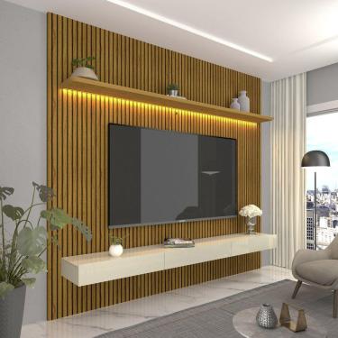 Imagem de Estante Home para TV até 85 Polegadas com LED Requinte 220cm Gelius Móveis Marromle/Off White