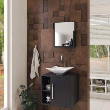 Imagem de Conjunto para Banheiro Gabinete com Cuba Folha L34 e Espelheira Soft 500W