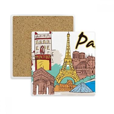 Imagem de Porta-copos quadrado de aquarela da Torre Eiffel da França Paris Suporte de subplaca Pedra isolante