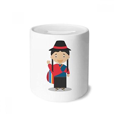 Imagem de DIYthinker Caixa de dinheiro vermelha azul com desenho do Equador caixa de cerâmica porta-moedas presente de cofrinho