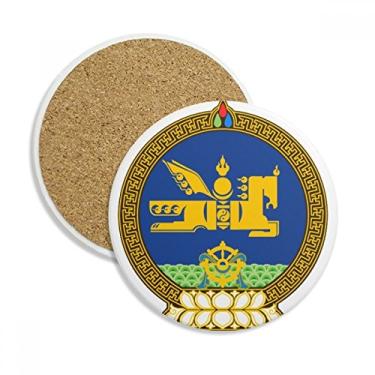 Imagem de Caneca de porta-copos com emblema nacional da Mongólia com pedra absorvente de proteção de mesa