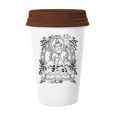 Imagem de Caneca do personagem chinês da Cultura Guanyin com tampa de cerâmica para copo de café