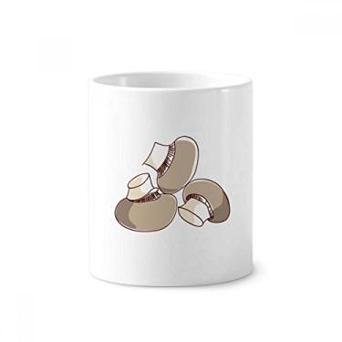Imagem de Suporte de caneta com ilustração de linha de cogumelo realista, caneca com suporte de cerâmica