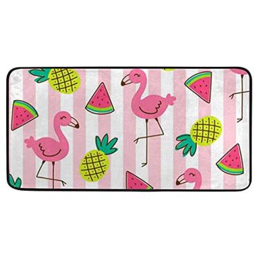 Imagem de Tapete de cozinha absorvente confortável tapete de flamingo, abacaxi, melancia, tapete macio para corredor, entrada de banheiro, quarto, 99 x 50 cm