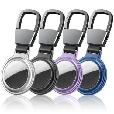 Imagem de Pacote com 4 porta-etiquetas de ar, chaveiro Air Tag para Apple Airtags, compatível com chaveiro Air Tag, capa AirTags com chaveiro anti-perda, itens localizadores de Airtag para bagagem, suporte de coleira de cachorro (pacote de metal-4)