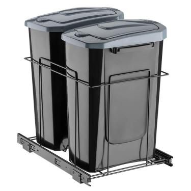 Imagem de Lixeira Dupla 15L Slim para Armário Preta com Corrediças Deslizantes Schmitt