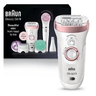 Imagem de Braun Depilador Silk-épil 9 9-985, remoção de pelos faciais para mulheres, dispositivo de depilação, barbeador, sem fio, recarregável, molhado e seco, escova de limpeza facial