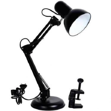 Imagem de Luminária abajur de Mesa Articulável Vintage Estudo Leitura Preta Base e Garra