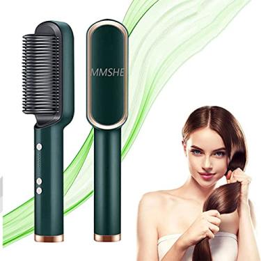 Imagem de Escova de alisamento de cabelo profissional 2 em 1, penteadeira de cerâmica quente, aquecimento rápido 20 anos e 5 configurações de temperatura e anti-escaldadura,Green