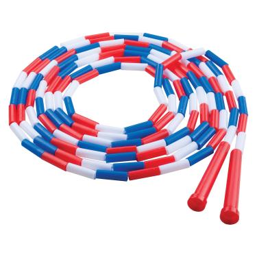 Imagem de Champion Sports Cordas de pular clássicas segmentadas de plástico com contas - Phys. Ed, academia, fitness e uso recreativo, 41 m, vermelho/branco/azul