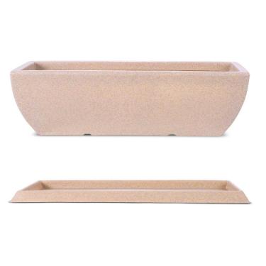 Imagem de Kit Vaso e Prato Jardineira Tamara Bege 60cm Terrano