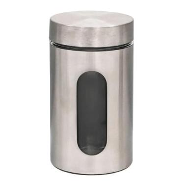 Imagem de Mimo Style, Pote Inox com Visor de Vidro Vítreo 1L Tampa Hermética Elegante e Resistente