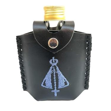 Imagem de Cantil De Bolso Porta Uisque Garrafa De Vidro e Capa De Couro (perto/nossa senhora)