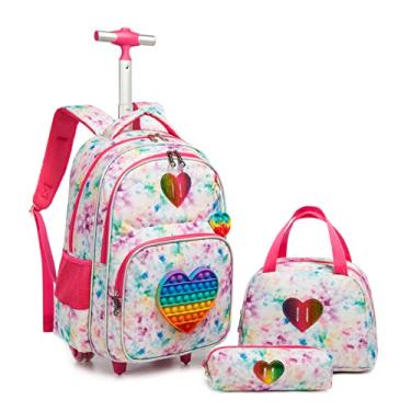Imagem de Mochilas de Rodinhas Infantis - Kit de 3 peças com mochila de rodinhas, lancheira e estojo, ideal para crianças e estudantes (Brinquedo colorido para inquietação cardíaca)