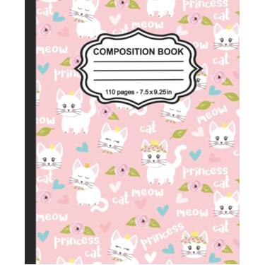 Imagem de Livro de composição: caderno de papel pautado largo, caderno de exercícios de princesa gato para adolescentes, crianças, estudantes, meninas, para escola e casa, faculdade, anotações de escrita, capa de flamingo