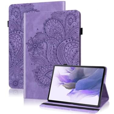 Imagem de VODEFOX Capa para Lenovo Tab M9 22.9 cm (TB-310FU, lançado em 2023), capa flip flip de couro PU floral pavão design em relevo com faixa elástica para tablet Lenovo Tab M9 - roxo