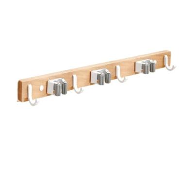 Imagem de Suporte de parede para vassoura e esfregão, organizador de ferramentas de armazenamento, ganchos de madeira, cabides de parede automáticos para cozinha, jardim, lavanderia, j