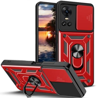 Imagem de Ysnzaq Capa para Oppo Reno 10/Reno 10 Pro, [Proteção à prova de choque] [Janela de empurrar a lente] Capa de telefone com suporte magnético para Oppo Reno 10/Reno 10 Pro SJ Vermelho