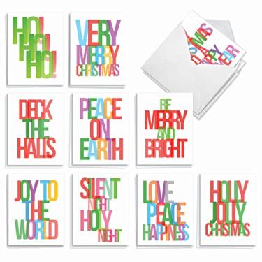 Imagem de The Best Card Company - 20 cartões comemorativos de Feliz Natal (10 desenhos, 2 cada) - Sortimento festivo de férias (10 x 5,12 polegadas) - Feriados multicoloridos AM3517XSG-B2x10