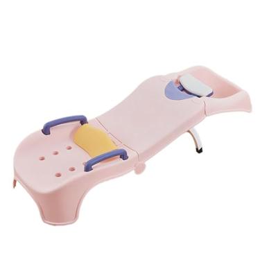 Imagem de Cadeira de Shampoo Infantil, Cadeira Dobrável de Shampoo para Crianças, Alça Segura para Uso No Banheiro (Rosa)