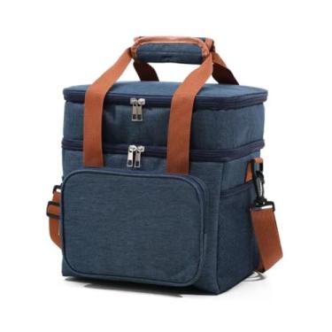 Imagem de Bolsa Termica Marmita Lancheira Grande Alça Ombro Trabalho Passeio Academia Dois Andares (Bolsa Azul)