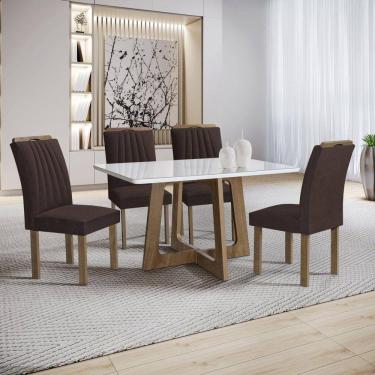 Imagem de Conjunto Mesa Arizona 120cm com 4 Cadeiras Arizona Tampo Smart Plus com Vidro Chocolate/Off White/Marrom