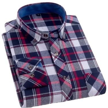 Imagem de Camisa xadrez masculina de flanela outono slim manga longa formal para negócios camisas quentes, T0c01m1, P